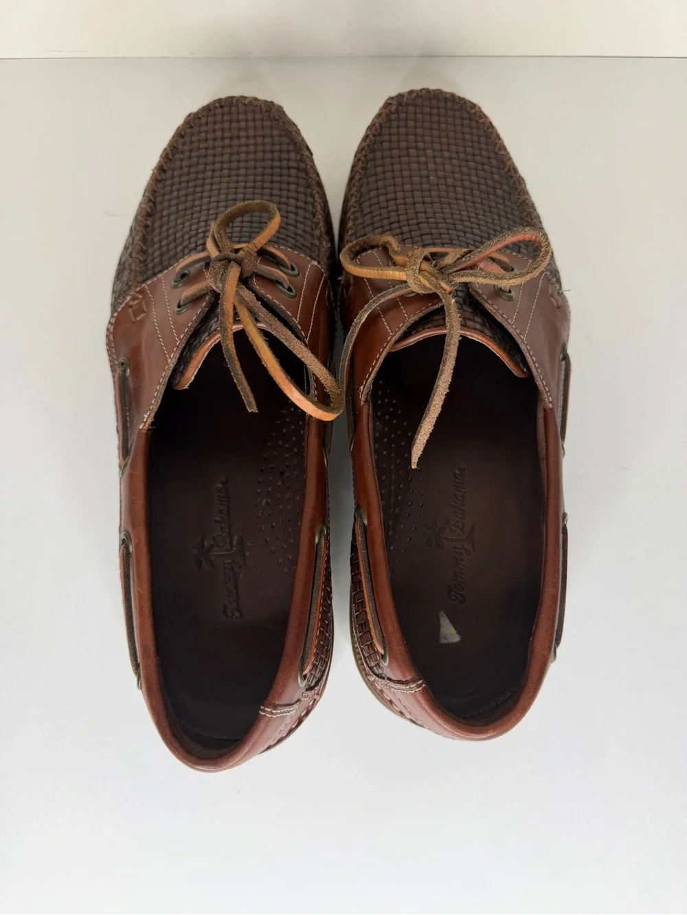 Tommy Bahama Brown Woven Leather Boat Shoes men size 11D casual lace up